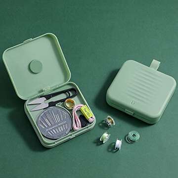 Portable Travel Home Small Sewing Box, Mini Sewing Kits Storage-Box, Beginners DIY Sewing Thread Needle Threader Scissors Kit（Green.Boxes Home and Travel Quick Fix Sewing Kit