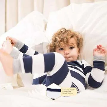 Burt's Bees Baby Baby Boys' PJ Set, Tee and Pant 2-Piece Pajamas, 100% Organic Cotton, Midnight Rugby Stripe, 18 Months