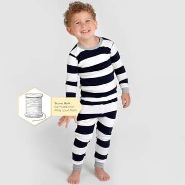 Burt's Bees Baby Baby Boys' PJ Set, Tee and Pant 2-Piece Pajamas, 100% Organic Cotton, Midnight Rugby Stripe, 18 Months