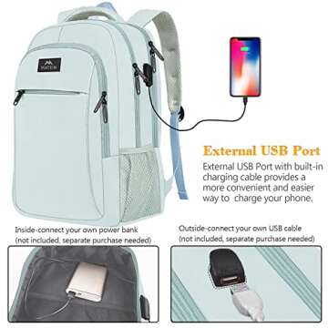 MATEIN Travel Laptop Backpack, Lightweight Anti Theft School Bookbag for Girls Boys and Students with USB Charging Port, Water Resistant 15.6 Inch Computer Bag Sturdy College Daypack Gift for Women