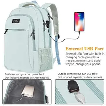 MATEIN Travel Laptop Backpack, Lightweight Anti Theft School Bookbag for Girls Boys and Students with USB Charging Port, Water Resistant 15.6 Inch Computer Bag Sturdy College Daypack Gift for Women