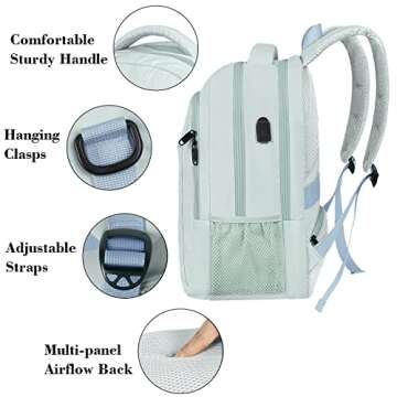 MATEIN Travel Laptop Backpack, Lightweight Anti Theft School Bookbag for Girls Boys and Students with USB Charging Port, Water Resistant 15.6 Inch Computer Bag Sturdy College Daypack Gift for Women