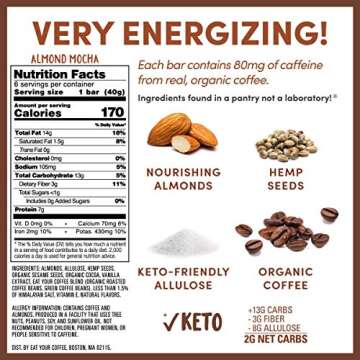 Eat Your Coffee Energy Snack Bar - Variety Pack (KETO Almond, 6 Count)