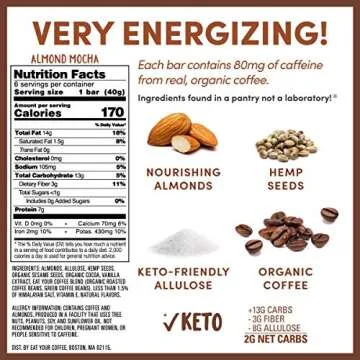 Eat Your Coffee Energy Snack Bar - Variety Pack (KETO Almond, 6 Count)