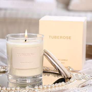 Scented Candles for Home, Tuberose Aromatherapy Candles 7.8oz 50 Hours Burn, Soy Wax Organic Candle Jar Candles for Birthday, Candles Gifts for Women, Relaxation & Stress Relief