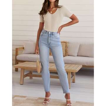 ZESICA Women's Short Sleeve T Shirts 2024 Summer V Neck Tops Casual Ribbed Knit Slim Fit Basic Tees,Sand,Medium