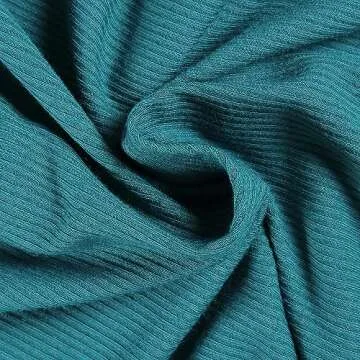 Roselux Womens Long Sleeve Scoop Neck Ribbed Knit Fitted Casual Tops Tee Slim Basic Shirts(3924,Teal-M)