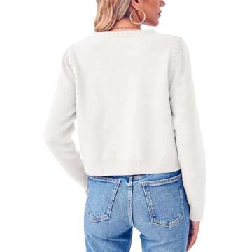 Esobo Womens Knit Cardigan Sweaters Open Front Long Sleeve Cropped Trendy Jacket Outerwear(White,Lar...
