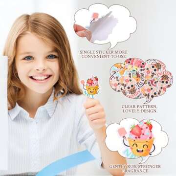 300 Pcs Scratch and Sniff Sticker for Kids Smelly Scented Motivational Stickers Reward Stickers Teacher Stickers Incentive Positive Stickers for Student Classroom Chart School Supplies (Ice Cream)