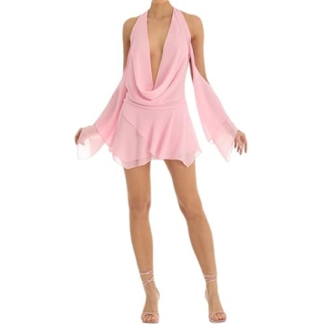 Y2K Mini Dress with Gloves Off Shoulder Party Wear