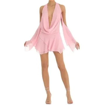 Y2K Mini Dress with Gloves Off Shoulder Party Wear