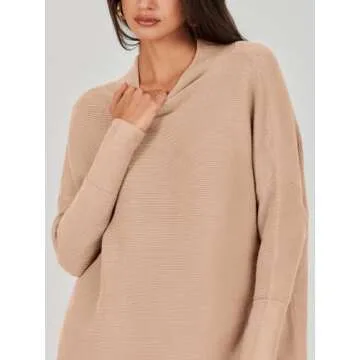 ANRABESS Women Oversized Casual Loose Turtleneck Long Sleeve Slouchy Baggy Knit Tunic Sweaters Pullover 2024 Fall Outfits Khaki Medium
