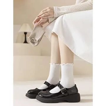 ACCFOD White Ruffle Socks for Women, Cute Frilly Ankle Socks Quarter Crew Socks for Women Girl - White 6 Pair