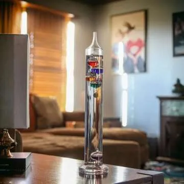 Lily's Home Glass Galileo Thermometer, A Timeless Design That Measures Temperatures from 64ºF to 80ºF, 5 Multi-Colored Spheres (11 Inches)