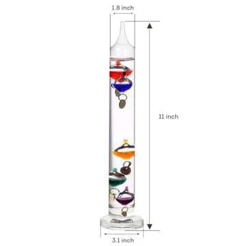 Lily's Home Glass Galileo Thermometer, A Timeless Design That Measures Temperatures from 64ºF to 80ºF, 5 Multi-Colored Spheres (11 Inches)
