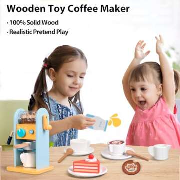 ICEKO Wooden Toy Coffee Maker Set with Grinder - 11pcs Realistic Play Kitchen Accessories for Kids - Pretend Play Toys - Kitchen Playset for Girls and Boys