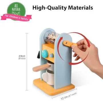 ICEKO Wooden Toy Coffee Maker Set with Grinder - 11pcs Realistic Play Kitchen Accessories for Kids - Pretend Play Toys - Kitchen Playset for Girls and Boys