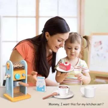 ICEKO Wooden Toy Coffee Maker Set with Grinder - 11pcs Realistic Play Kitchen Accessories for Kids - Pretend Play Toys - Kitchen Playset for Girls and Boys