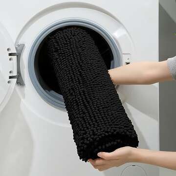 HOMEIDEAS 3 Pieces Bathroom Rugs, Ultra Soft Non Slip Absorbent Chenille Toilet Bath Mat Set (Black)