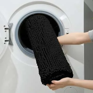 HOMEIDEAS 3 Pieces Bathroom Rugs, Ultra Soft Non Slip Absorbent Chenille Toilet Bath Mat Set (Black)