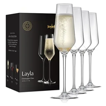 JoyJolt Champagne Glasses Layla Collection - Set of 4 Elegant Crystal Stemmed Flutes for Every Occas...