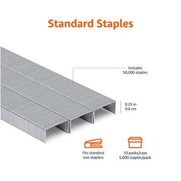 Amazon Basics Standard Stapler Staples, 1/4" Length, 50000 Count, 10-Pack of 5000, Silver