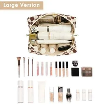 Narwey Checkered Makeup Bag Travel Cosmetic Bag Organizer Toiletry Bag Make Up Bags with Compartment...