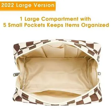 Narwey Checkered Makeup Bag Travel Cosmetic Bag Organizer Toiletry Bag Make Up Bags with Compartments for Women Girls (Large, Dark Checkerboard)