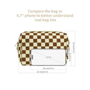 Narwey Checkered Makeup Bag Travel Cosmetic Bag Organizer Toiletry Bag Make Up Bags with Compartments for Women Girls (Large, Dark Checkerboard)