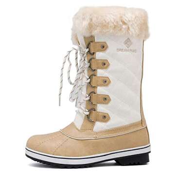 DREAM PAIRS Women's River_1 Beige White Mid Calf Waterproof Winter Snow Boots Size 8 M US