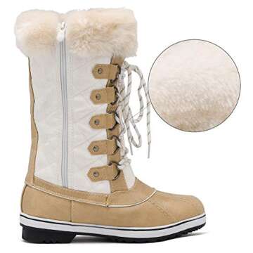 DREAM PAIRS Women's River_1 Beige White Mid Calf Waterproof Winter Snow Boots Size 8 M US