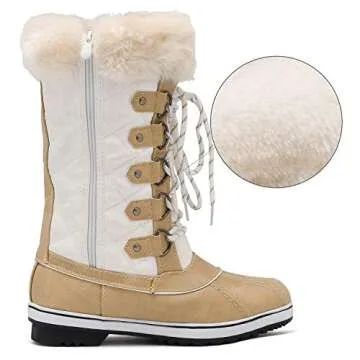 DREAM PAIRS Women's River_1 Beige White Mid Calf Waterproof Winter Snow Boots Size 8 M US