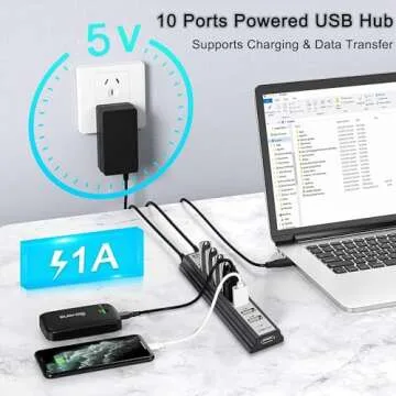 VIENON 10-Port Powered USB Hub for Fast Data Transfer