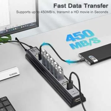 VIENON 10-Port Powered USB Hub with LED Indicators