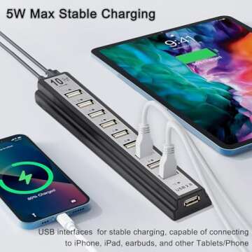 VIENON 10-Port Powered USB Hub with LED Indicators