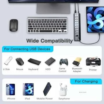 VIENON 10-Port Powered USB Hub with LED Indicators