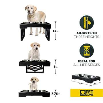 Pet Zone Elevated Dog Bowls Designer Diner 3 Height Adjustable Raised Dog Bowl Stand with 2 Stainless Steel Bowls (7 Cup Capacity Each)