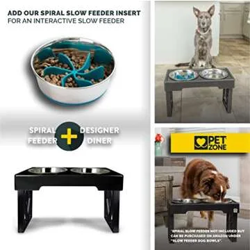 Pet Zone Elevated Dog Bowls Designer Diner 3 Height Adjustable Raised Dog Bowl Stand with 2 Stainless Steel Bowls (7 Cup Capacity Each)