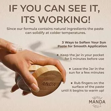 MANDA - Reef Safe Sunscreen - Made of Thanaka, Non-Nano Zinc Oxide & Organic Ingredients - SPF 50 - Travel Size, Waterproof Sunscreen Paste - Applies Thick - 40g