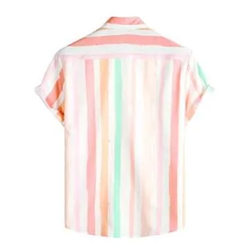 VATPAVE Mens Striped Summer Shirts Casual Button Down Short Sleeve Beach Stylish Untucked Hawaiian S...