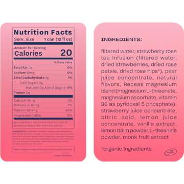 Recess Mood Magnesium & Adaptogen Drink, Relaxation Beverage, 12 ounce (Strawberry Rose, 12 pack)