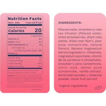 Recess Mood Magnesium & Adaptogen Drink, Relaxation Beverage, 12 ounce (Strawberry Rose, 12 pack)
