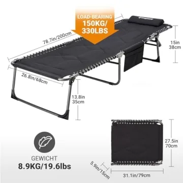 KingCamp Adjustable Padded Chaise Lounge Chair for Outdoor Comfort