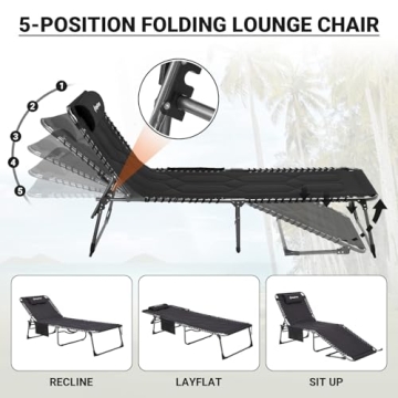 KingCamp Adjustable Padded Chaise Lounge Chair for Outdoor Comfort