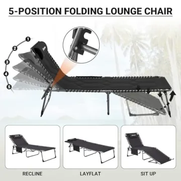 KingCamp Adjustable Padded Chaise Lounge Chair for Outdoor Comfort