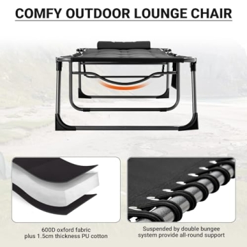 KingCamp Adjustable Padded Chaise Lounge Chair for Outdoor Comfort