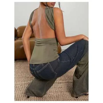 Milumia Women Ruched Strapless Halter Tube Top Open Back Slim Fit Bandeau Shirts Green XX-Small