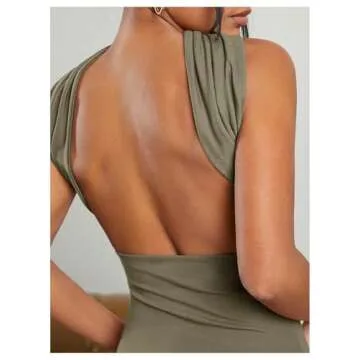 Milumia Women Ruched Strapless Halter Tube Top Open Back Slim Fit Bandeau Shirts Green XX-Small