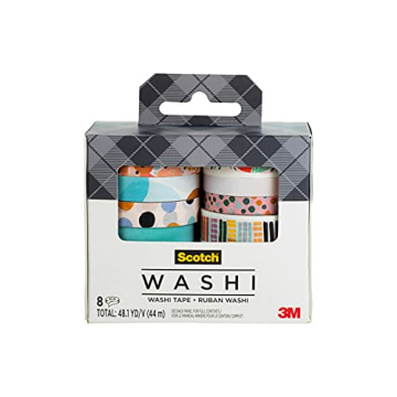Scotch Washi Tape, Abstract Modern Design, 8 Rolls for Creative Crafts