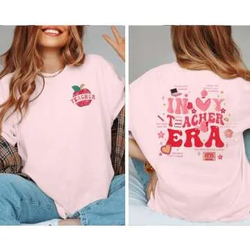 Teacher Shirt Women Teachers T-Shirt: in My Teacher Era Shirt Oversize Preschool Kindergarten Teaching Life Tees Tops Pink